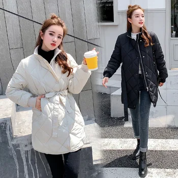 

2019 Autumn and Winter New Down Cotton Women'slong cotton jacket fashion hooded student coat outside