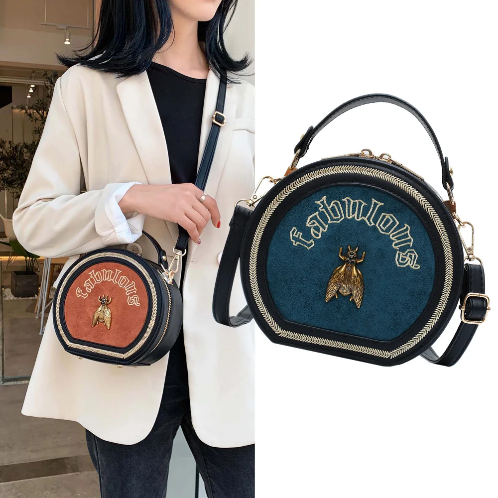 

Women Shoulder Bags Fashion Round Shape Handbags Girls Messenger Bag Ladies 2019 New Crossbody Bags Embroidery Designer