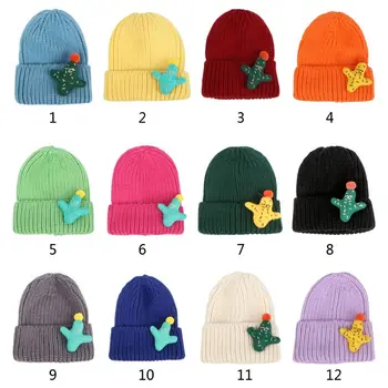

THINKTHENDO Adult Kids Winter Chunky Cable Knit Beanie Hat 3D Cartoon Cactus Doll Skull Cap