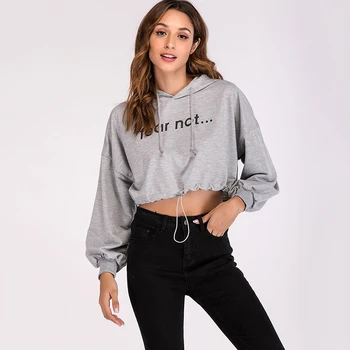 

European 2020 Spring Letters Printed Spring Hoodies Pullover High Waist Loose Streetwear Hoody Hooded Sweatshirt