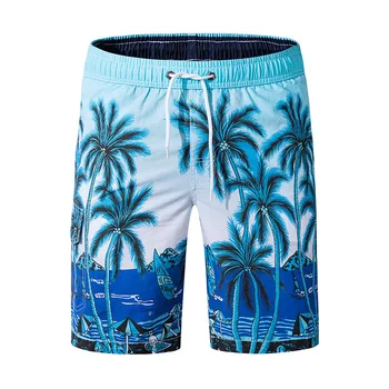 

2020 men leisure coconut palm beach shorts youth cotton printed loose shorts