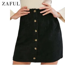 ZAFUL, повседневная Вельветовая короткая юбка на пуговицах, трапециевидная однотонная женская мини-юбка, Осень-зима, повседневные, на выход