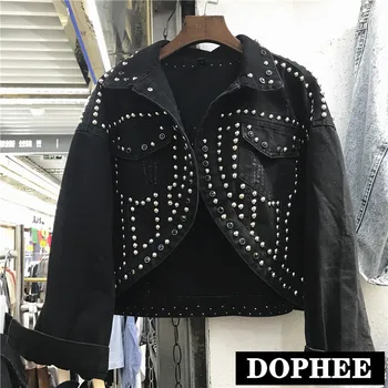 

Spring and Autumn 2020 New Heavy Industry Hand Riveted Short Denim Jacket Women's Loose Jeans Jacket Casual Cowboy Top