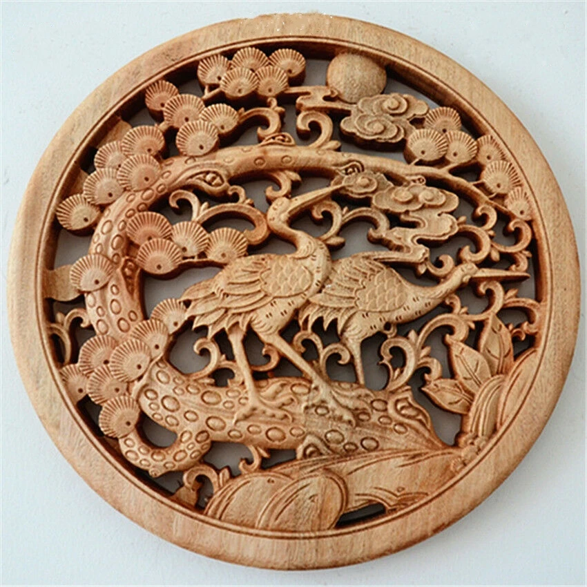 

Chinese Camphor Wood Carvings Hand-carved Pines, Cranes, Buddhas, Wall-hanging Household Furnishings, Health And Longevity Gift