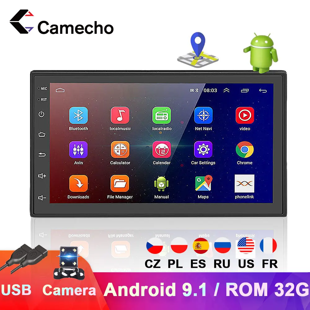 Camecho 2 Din Android 9 1 автомобильный радиоприемник мультимедийный плеер универсальный