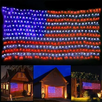 

New American Flag 390 LED String Lights Large USA Flag Outdoor Lights USG 110V Waterproof Hanging Ornaments for Independence Day