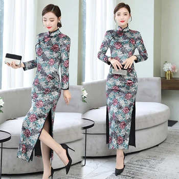 

2020 ladies chinese clothing silk cheongsam china style elegant daily traditional dress stain silk qipao short modified
