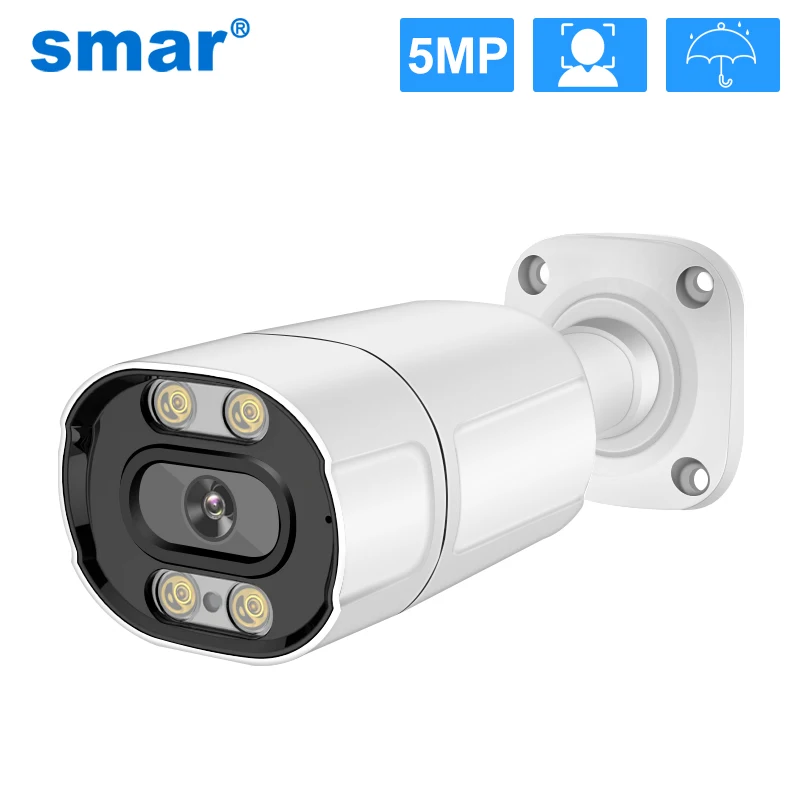 Smar 5MP/4MP/3MP Outdoor POE IP Camera Support AI Face Detection Bulilt-in Microphone Outdoor Waterproof Metal Home Security