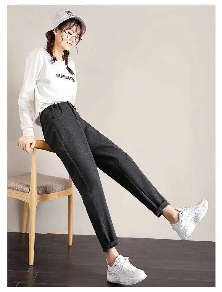 Белла философия зимние шерстяные брюки женские корейские с высокой талией шаровары элегантные брюки женские осенние теплые женские длинные брюки размера плюс