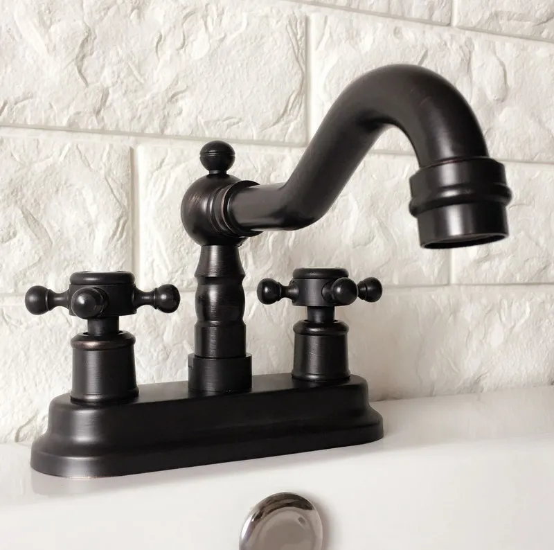 Oil Rubbed Bronze Double Handles Bathroom Basin Faucet Vanity Sink Mixer Tap