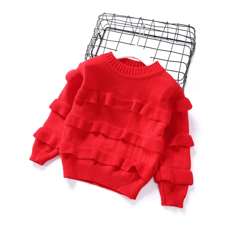 

2019 Spring New Style Korean-style Crew Neck Multilayer Flounced Pullover Woolen Sweater GIRL'S Sweater 61012