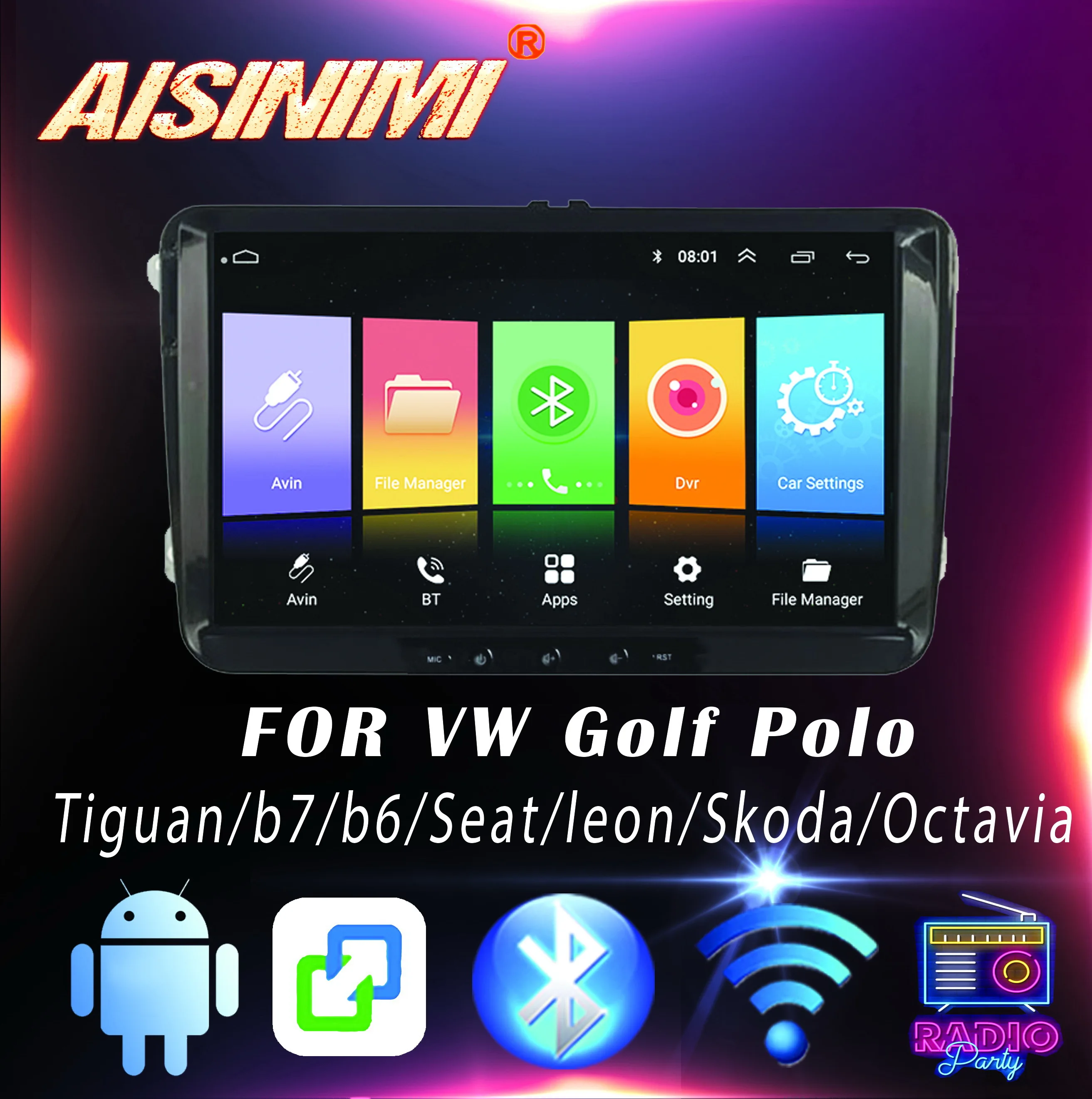 Aisinimi Android 8.1 FOR VW Tiguan Passat b7 b6 SEAT Skoda Octavia Golf Polo Car Dvd Navi Player stereo car monitor all in one | Автомобили