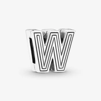 

DIY Name Clip Women Gift 100% 925 Sterling Silver Beaded Letter W Clip Charm Jewelry DIY Silver fit Original Pandora Bracelets