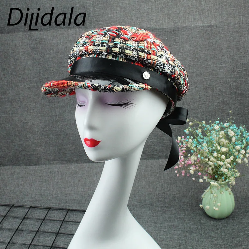 Dilidala, осенняя, маленькая, с ароматом, с блестками, шапка для художника, британский толстый цветок, восьмиугольная шапка,, шапка для женщин, зимние шапки для женщин