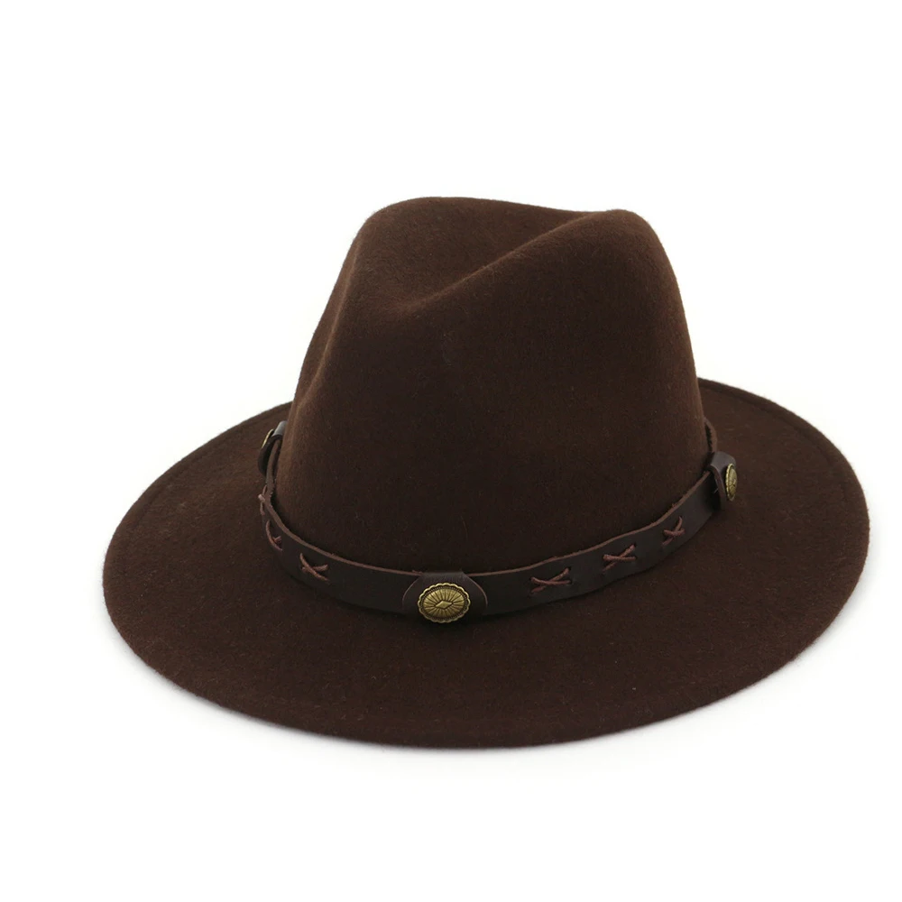 Женская и Мужская шерстяная шляпа Fedora панама мягкая фетровая шляпа зимние широкие полями вечерние джазовые Шляпы размер 56-58 см - Цвет: Dark Coffee