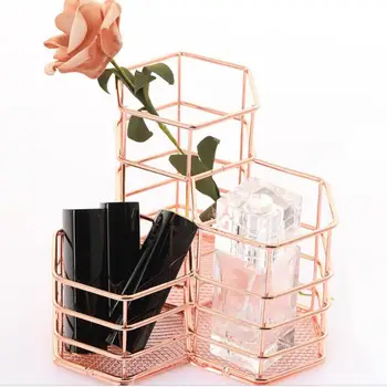 

Multi-style Makeup Organizer Cosmetic Holder Hexagon Vase Metal Mesh Basket Desk Organizer Makeup Tools Storage Holder
