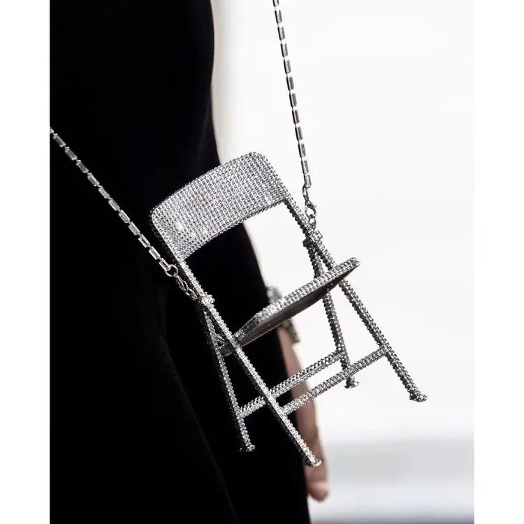 Mini Chair Bling Rhinestone Messenger Folding Chair ornament crafts desk decor for Personal Decor Desk Decor Home Accessories
