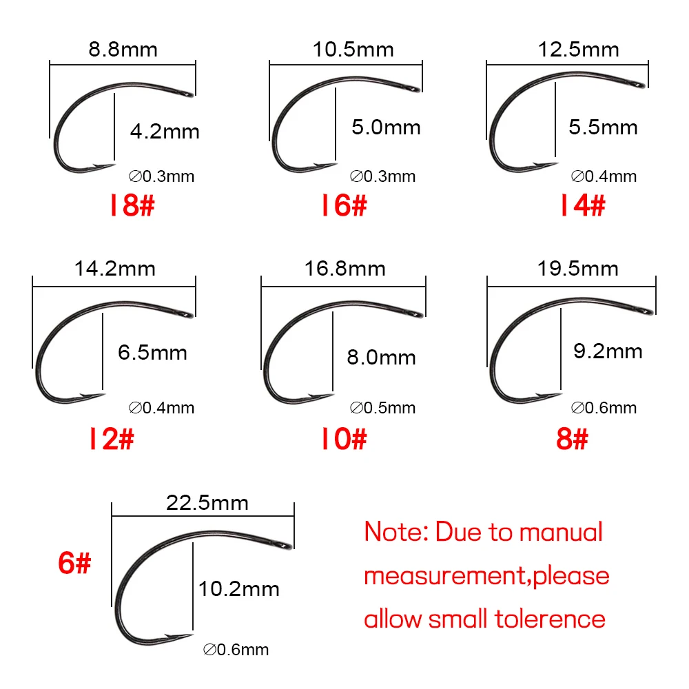 Bimoo 고탄소강 곡선 플라이 타이 피쉬 훅, 카디스 푸파 이머저스 크리플 및 클링해머 스타일 드라이 플라이 #6-#18, 100 개  - AliExpress