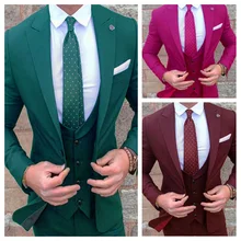 Formal Mens Green Wedding Prom Suit Slim Fit Men Business Groom Suits Party Dinner Prom Tuxedo 3 Pieces Suit Jacket Vest Pants