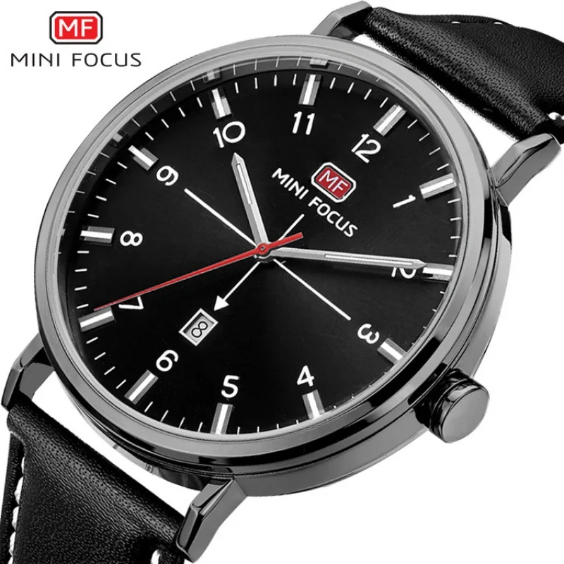 

Mini FOCUS Brand Genuine Product MEN'S Watch Japan Movement Calendar Night Light Waterproof Leather Watch Strap 0019G