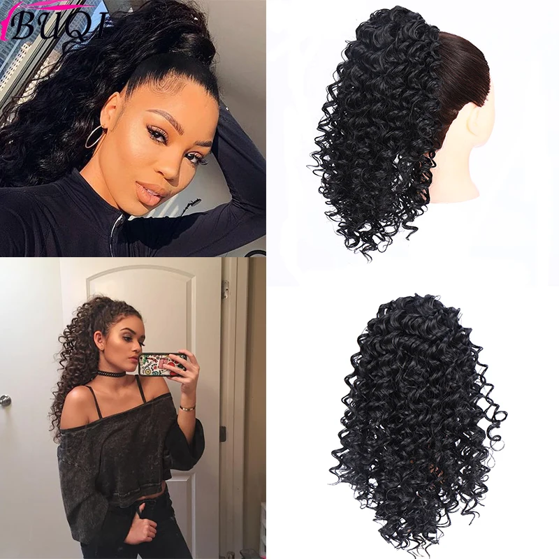 

BUQI Ponytail Hair Extension 12 Inch Kinky Curly Drawstring Ponytail 150g/Pack African American Synthetic Clip In Accessories