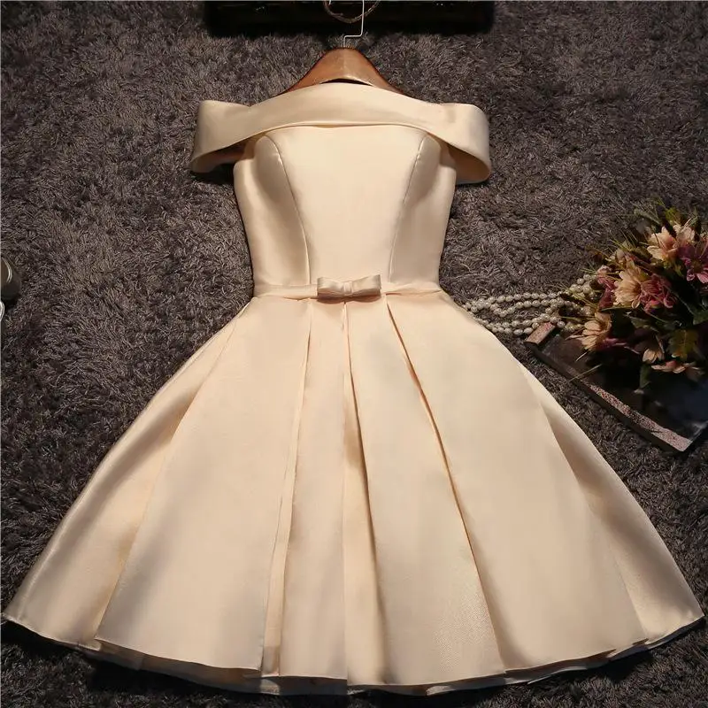 Gryffon Bridesmaid Dress Elegant Boat Neck Off The Shoulder Wedding Guest Dress Simple Dress For Wedding Party Custom Size - Цвет: Шампанское