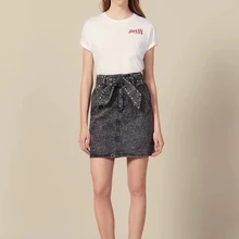 Осенняя и зимняя новая женская джинсовая юбка ручной работы с заклепками и бисером с поясом