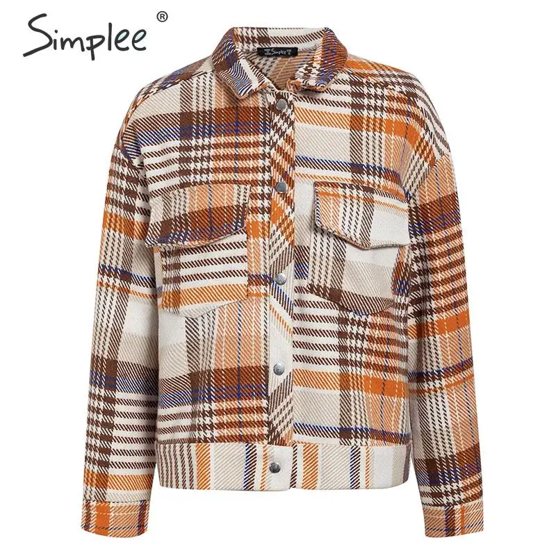 Simplee однобортная Женская клетчатая куртка пальто с длинным рукавом Повседневная Осенняя верхняя одежда женское пальто уличный сверхразмерный Женское пальто - Цвет: Plaid