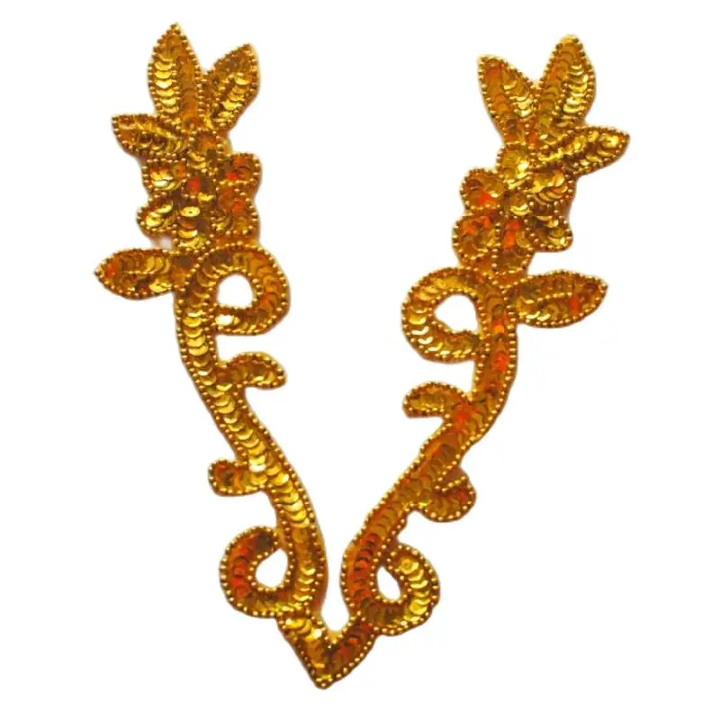 

10 Pieces/Lot Sequined Applique 3D Floral Trims Embroidered Patches Flower Beaded V-Neck Collar Colspaly Cos 16*25cm