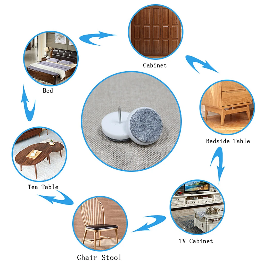 50pcs Furniture Glides Nail on Felt Pads Floor Protector Wood Table Chair Chair Leg Feet Glides