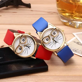 

Lovely golden glasses cat speed sell tong face watches cartoon children watches a undertakes