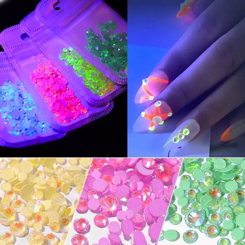 

1pack Mixed Size SS6-SS20 Luminous Crystal Nail Art Rhinestone Decorations Glow In The Dark 3D Glitter Diamond Jewelly Ornaments