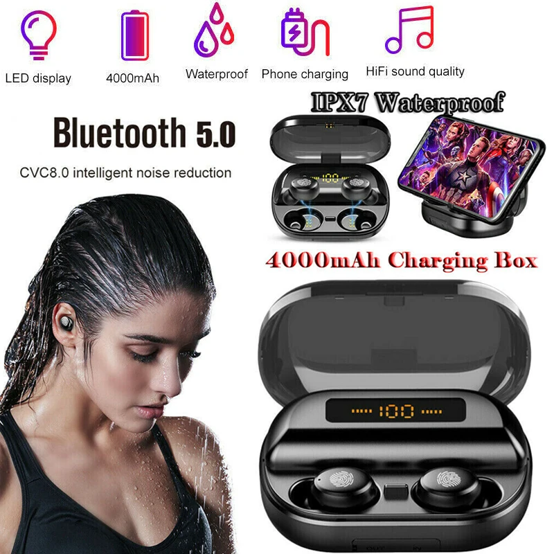

TWS Wireless Bluetooth Earphones 5.0 LED Display Touch Stereo Bluetooth Earbuds Waterproof Bluetooth Earphone 4000mah Power Bank