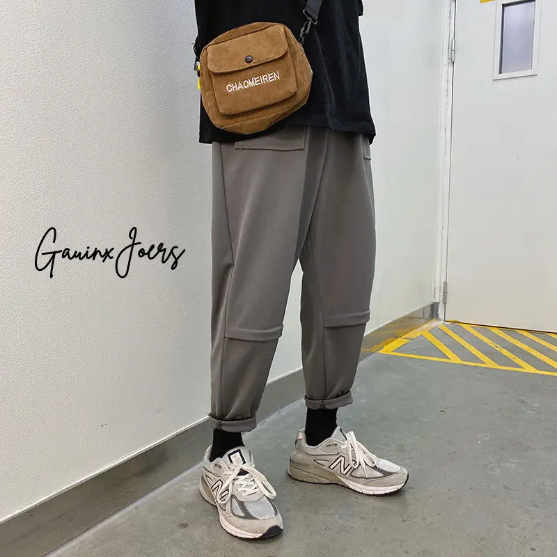 

Autumn Sweatpants Men's Fashion Solid Color Drawstring Casual Pants Men Streetwear Wild Loose Straight Trousers Mens M-5XL