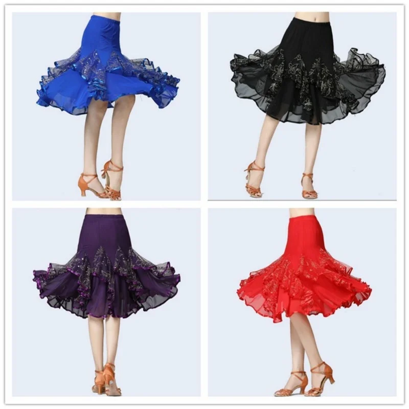 Женская Одежда для танцев бальные танцы юбка Латинская Сальса вальс современное Танго Цветочные качели 904-B128