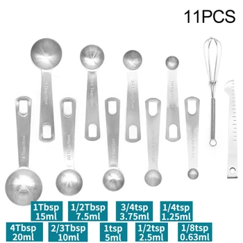 

8/11pcs Measuring Spoons Set Magnetic Stainless Steel Detachable Ring Holder With Measuring Ruler For Kitchen Cooking Baking