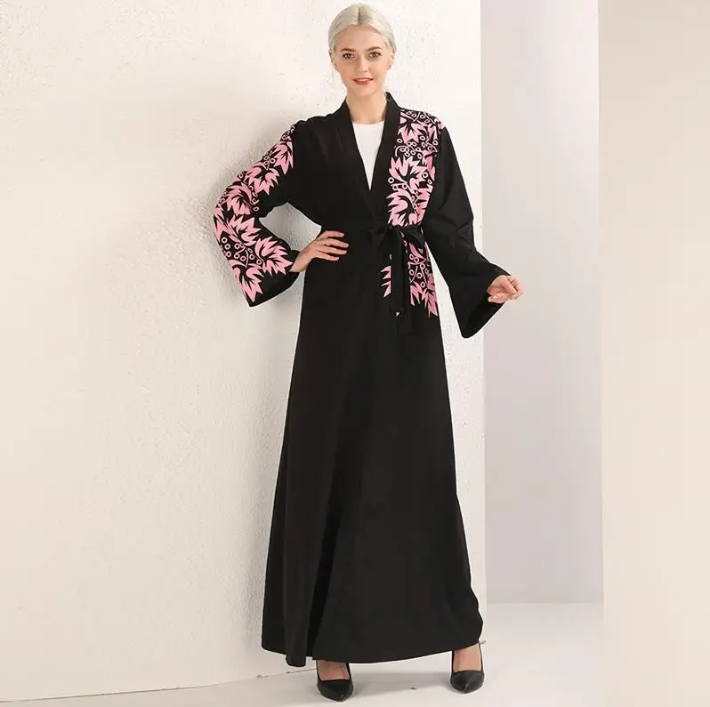 Black Cardigan Черный Открытый абаи Дубай халат кафтан Турция Исламская одежда хиджаб мусульманское платье Кафтан Абая для женщин ИД Рамадан Elbise Giyim - Цвет: Black Cardigan