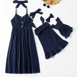 Летняя одежда для мамы и дочки; одежда «Мама и я»; элегантное платье для женщин и девочек; Детский комбинезон из хлопка и льна; платье для