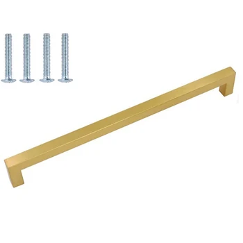 

Kitchen Cabinet Handles Brushed Brass Drawer Pulls Handles for Cabinets Square Bar Pulls 10in Hole Centers (6Pcs)