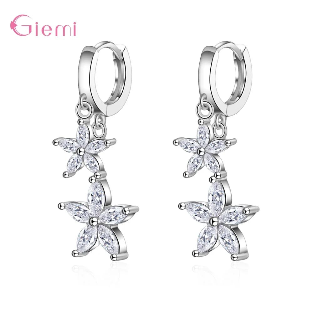 

Brilliant Crystal Earrings Authentic 925 Sterling Silver Flower Pattern Hoop Earrings For Women Newest Model Fine Jewelry