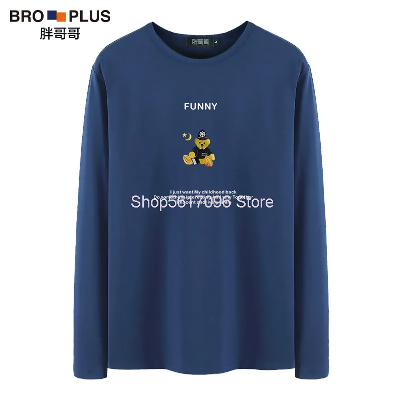

Embroidery Bear Big Size Men's Wear Fat Man Long Sleeve T Shirt Male Plus Fat Plus Big Season Fat Backing Shirt Tide