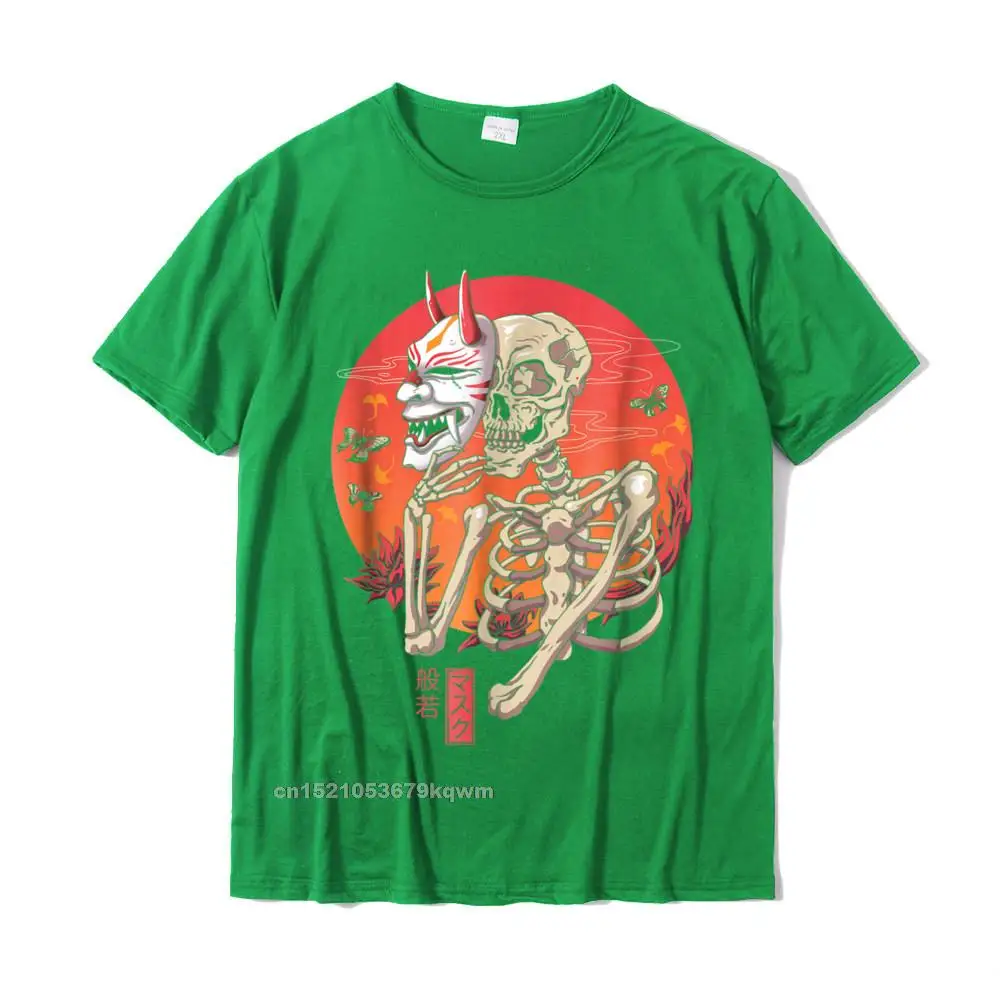 Hannya Yokai Mask T-shirt__3224 Men Coupons Tops T Shirt O-Neck VALENTINE DAY Cotton Tshirts Fashionable Short Sleeve Tees Hannya Yokai Mask T-shirt__3224 green