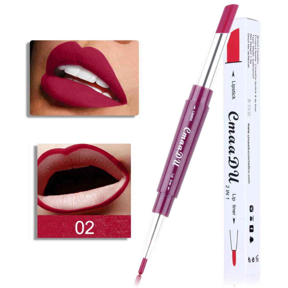 

6 Colors 2 In 1 Matte Lipstick Lip Liner Long Lasting Moisturizing Non-stick Cup Double-End Lip Stick Christmas Makeup TSLM2