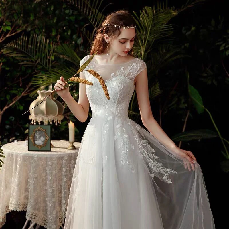 Boho robe de mariee vestido novia wedding dress longue Robe De Soiree simple robe de soiree bride to be gown lace robe 1