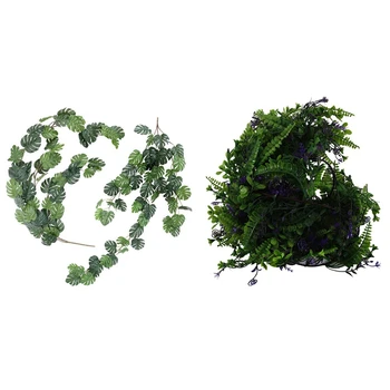 

2 Pcs Artificial Monstera Vines 2.62 Ft & 1Pcs Faux Persian Grass Plant Artificial Vines Hanging Leaves 6.2 Feet