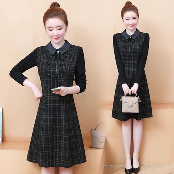 

HAYBLST Brand Dress Women 2020 New Autumn Plus Size5XL Elegant Kawaii Vestidos Long Sleeve Korean Style Plaid Patchwork Clothing