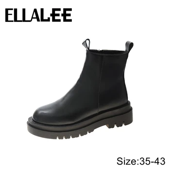 

Plus Size Wome's Style Warm Boot Chunky Heel 2020 Winter Martin Boot Zipper Chelsea Ankle Brown Black Boots