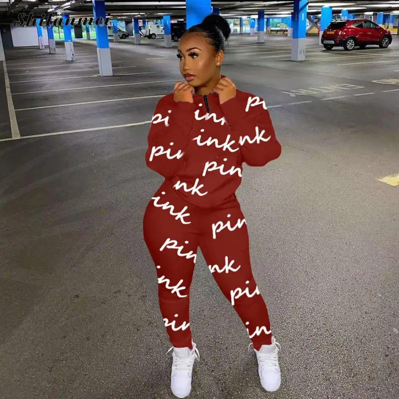 coord sets women Female Spring Tracksuits Suits Women PINK Letter Print Casual Outfits Zipper Sweatshirt Top Pants Sport Two Piece Sets 2022 New blazer and pants set