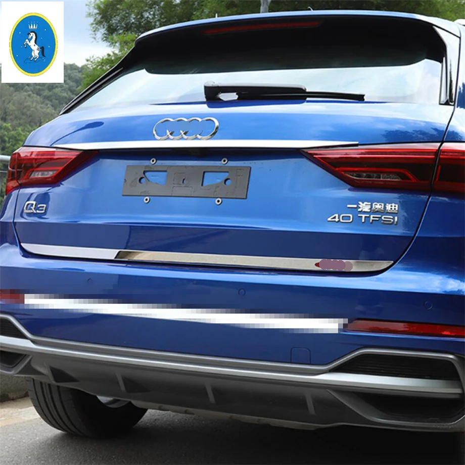 

Yimaautotrims Auto Accessory Rear Tail Trunk Box Panel & Upper Tailgate Door Overlay Strip Cover Trim Fit For Audi Q3 2019 2020