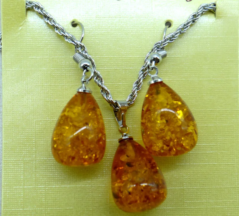Pendant Necklace Natural Precious Modernist TEARDROP GOLDEN HONEY PRESSED AMBERS Jewelry making Water drop earring